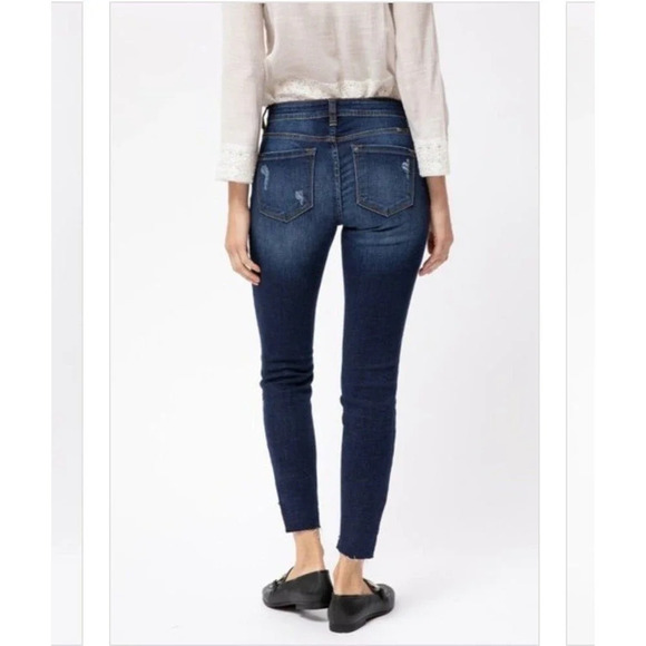 Kancan Mid Rise Ankle Skinny Jeans Size 11/29 Dark Wash Raw Hem KC8396D - Picture 11 of 11